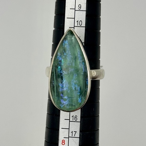 Blue Roman Glass Teardrop Ring Size 6 Pear Shape Statement Ring Sterling Silver - Picture 14 of 14
